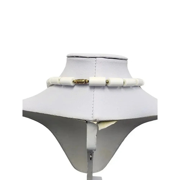 Vintage Rectangle Circular Plastic Beads – White – Necklace – 27 inches - Picture 2 of 4